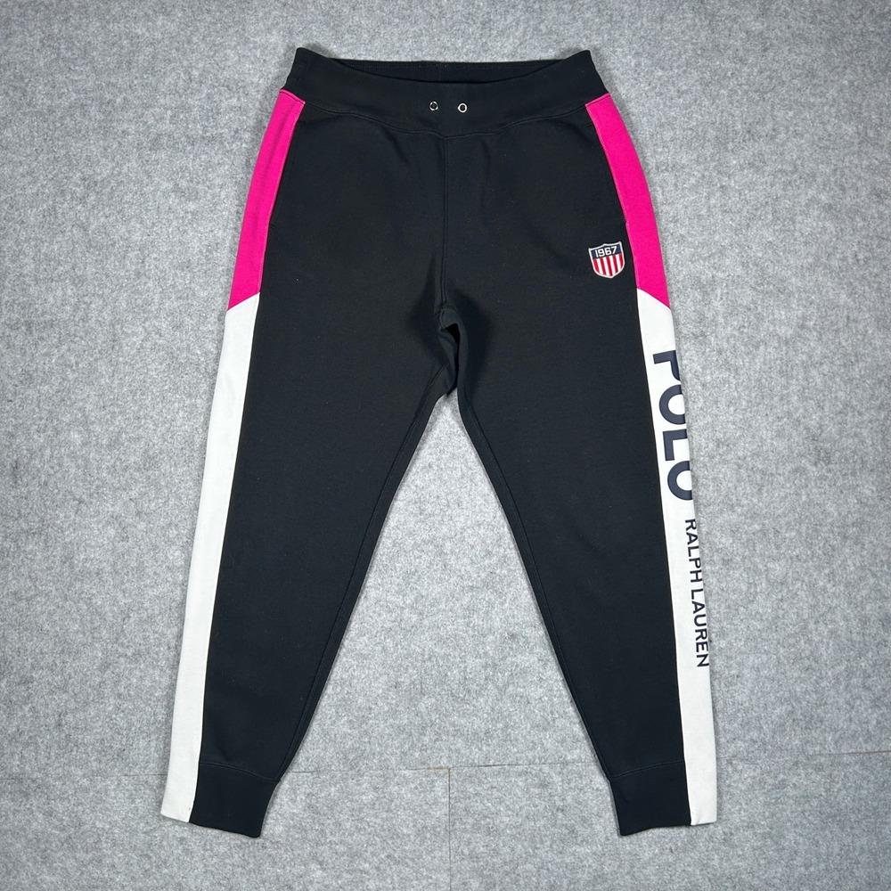 Polo Ralph Lauren Sweatpants Womens Medium Black 1967 Shield Logo Joggers